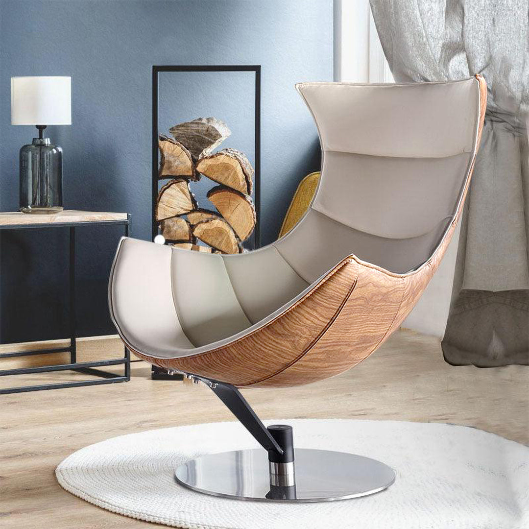 Lobster Swivel Lounge Chair With Ottoman, Walnut Texture