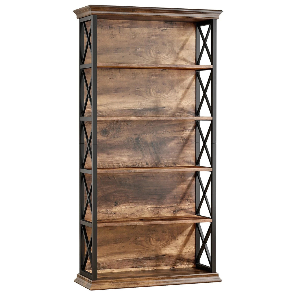 180cm 5-Tier Rustic Industrial  Bookcase - Large Open Shelf Display & Storage