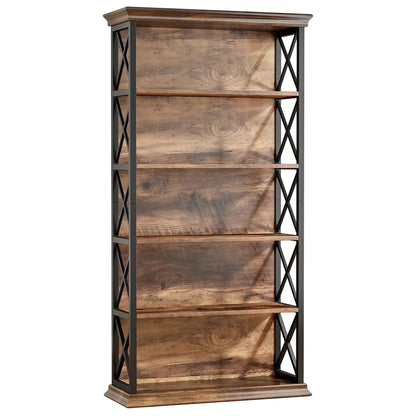 180cm 5-Tier Rustic Industrial  Bookcase - Large Open Shelf Display & Storage