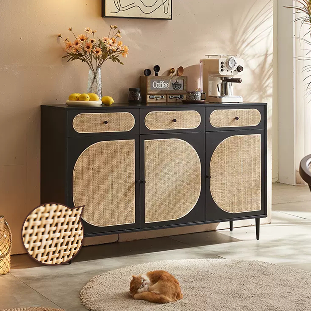 Ballard Rattan Sideboard, Black Or Oak