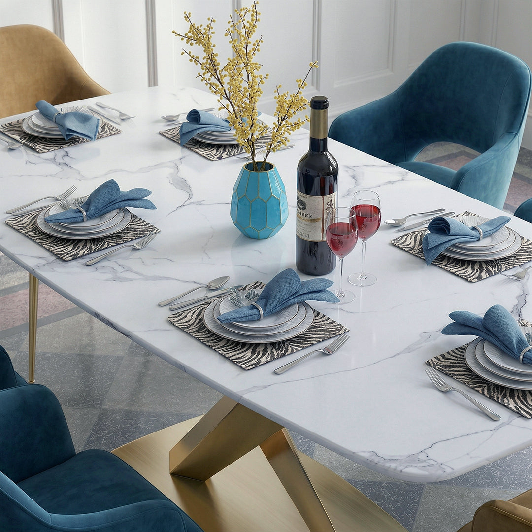 LUCI Dining Table, Marble And Gold Metal