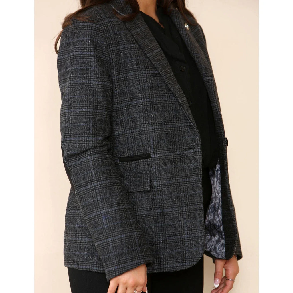 Women's Tweed Check Waistcoat Blazer Grey Suit
