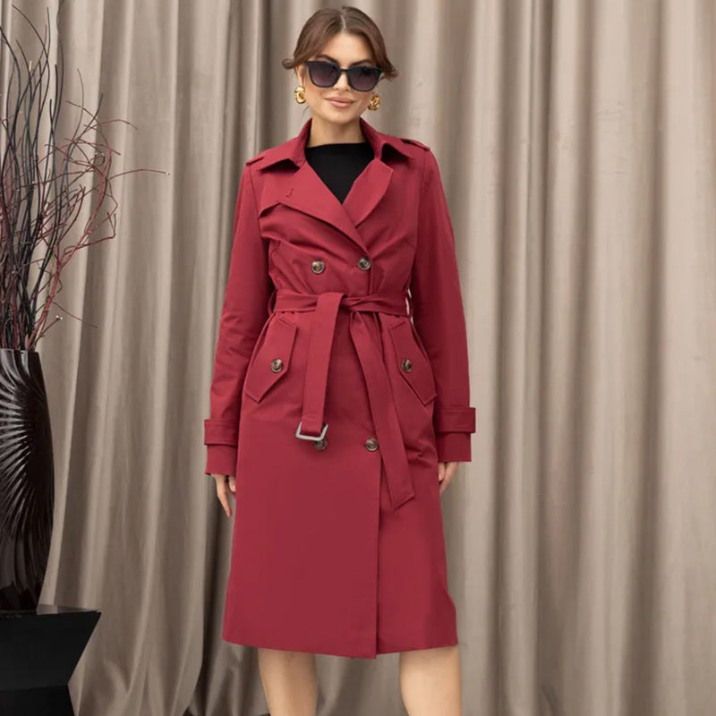 Double Breasted Women's Dust Coat Classic British Style Lace-up