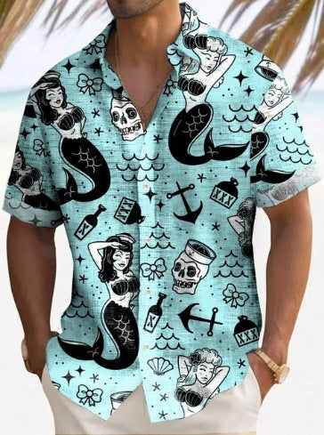 Beach Striped Shirt Short Sleeve Men