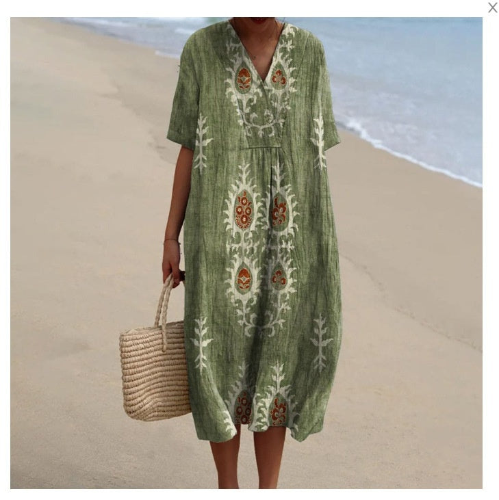 3D Printed Round Neck Pullover Patchwork Women's Dress