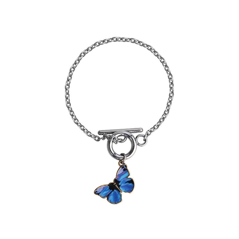 Niche Blue Butterfly Word Buckle Bracelet