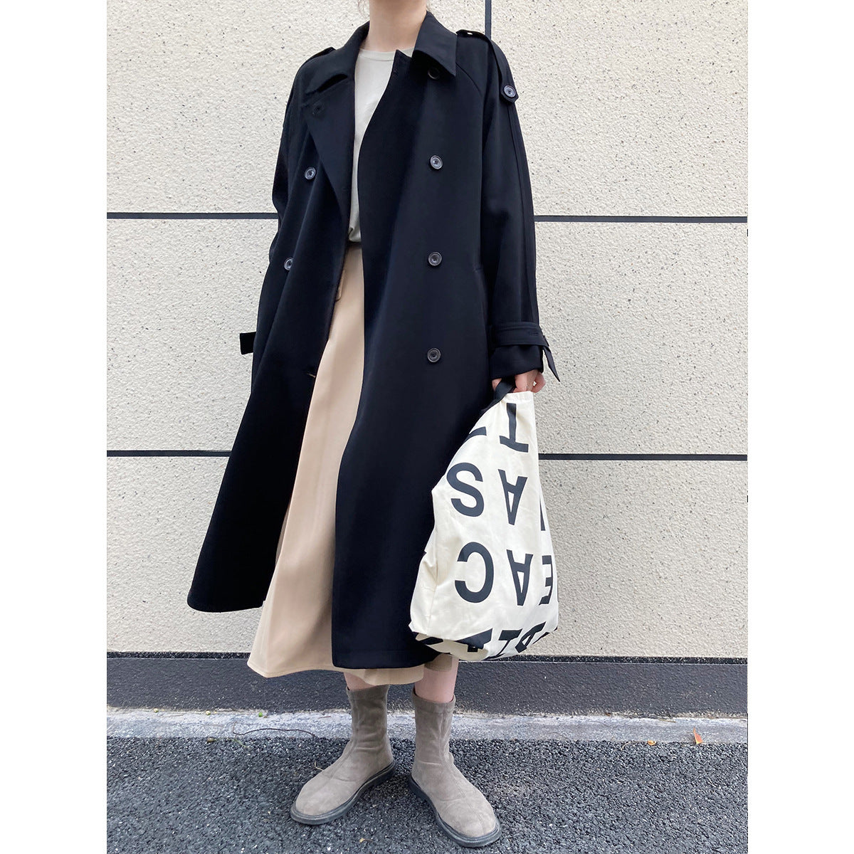 Autumn Drape British Style Loose Mid-length Over-the-knee Windbreaker Jacket Women