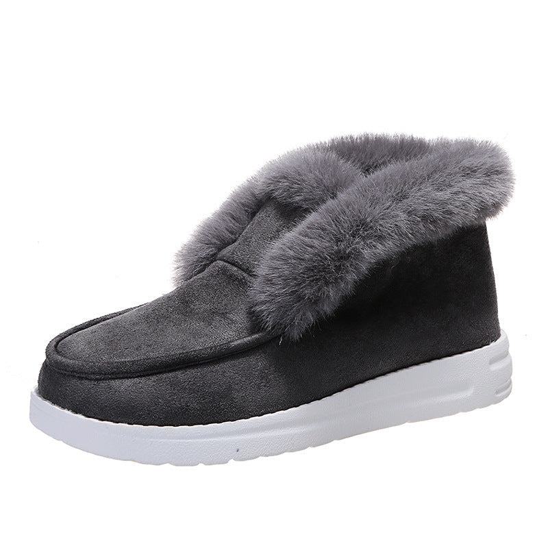 Plush Flat Bottom Thickened Large Short Snow Boots For Women