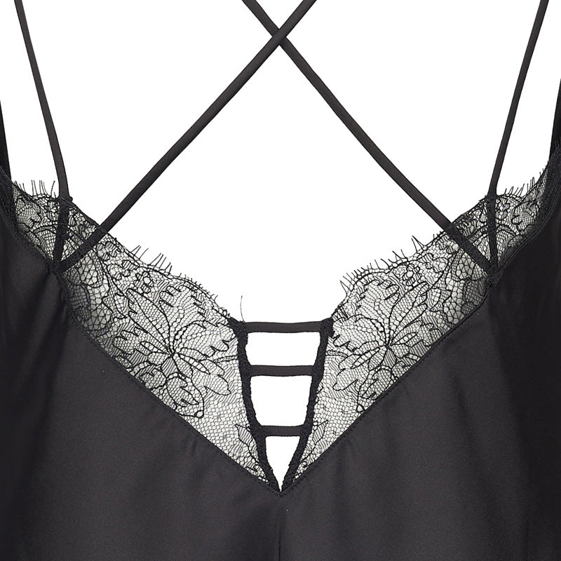 V-neck Sleeveless Comfortable Nightdress For Women Black And White