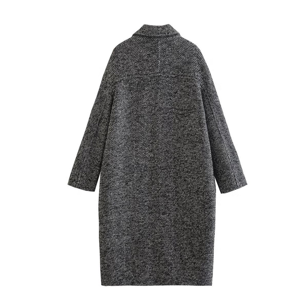 Medium Length Serrated Twill Overcoat Women's Clothes