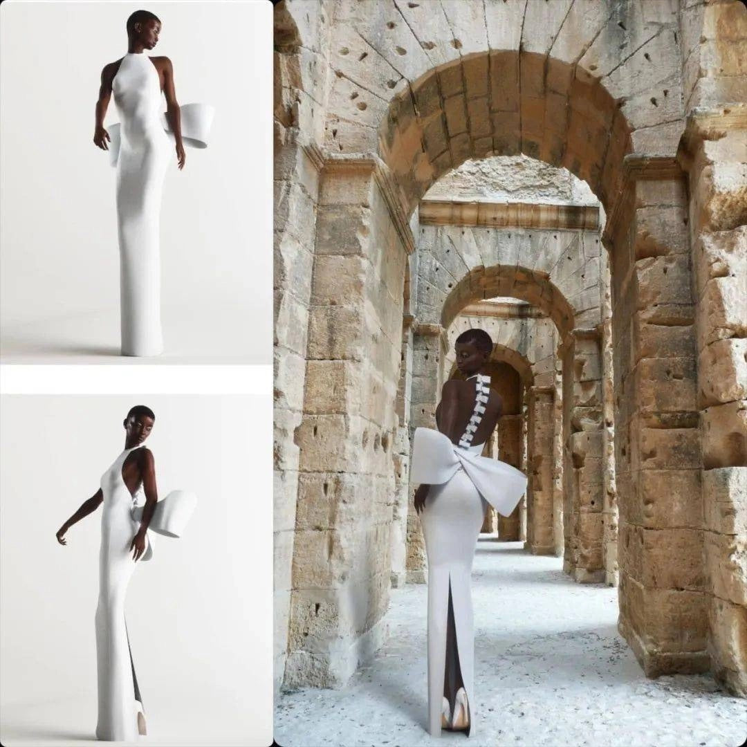 Sexy Round Neck Backless Bow White Bandage One-piece Dress