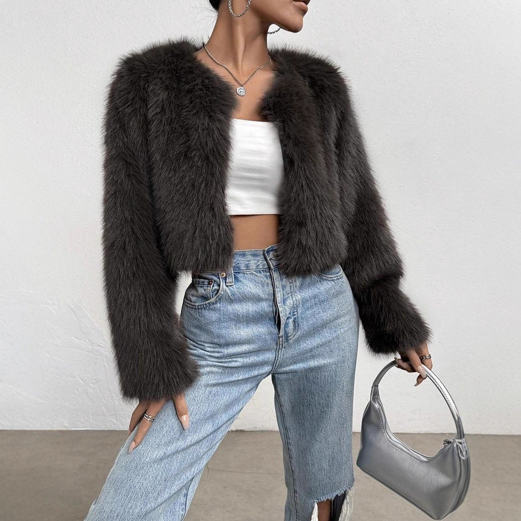 Fashionable Winter Wear Thickened Warm Long-sleeved Cardigan Fur Coat