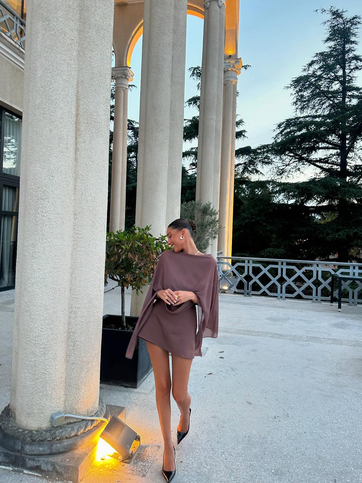 Brown Backless Patchwork Chiffon Dress