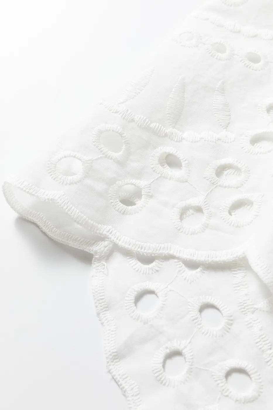 Women's White Cutwork Embroidered Puff Sleeve Crop Top