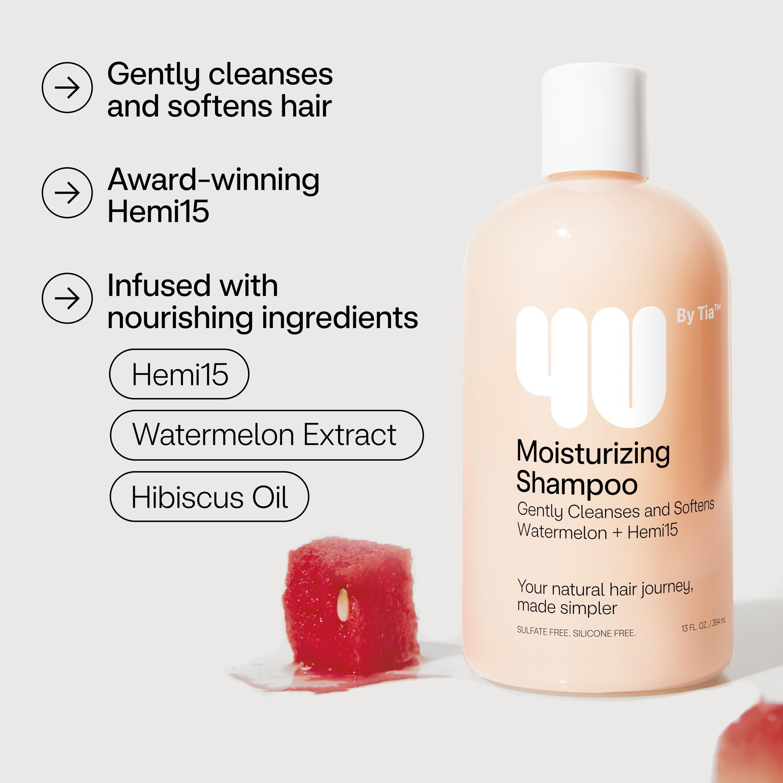 4U by Tia Moisturizing Curly Hair Shampoo 3-Pack | Sulfate-Free, Frizz Control, Watermelon & Hibiscus Oil