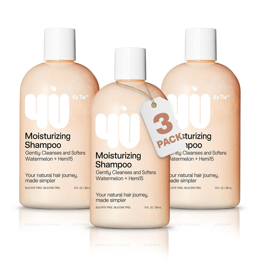 4U by Tia Moisturizing Curly Hair Shampoo 3-Pack | Sulfate-Free, Frizz Control, Watermelon & Hibiscus Oil