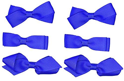 School Hair Accessories Clips for Girls 3 Pairs Bows Small Hair Grosgrain Ribbon Clips Uniform (Blue)