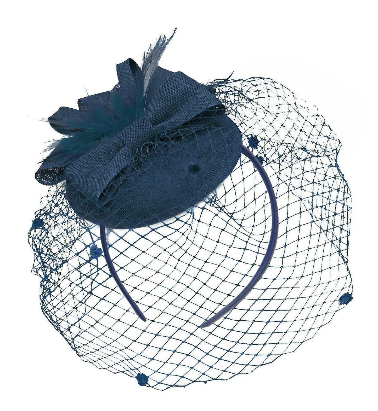 Round Pillbox Birdcage Veil Bow Sinamay Headband Fascinator Weddings Ascot Races