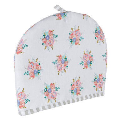 Amelie White Cotton Tea Cosy with Floral Design