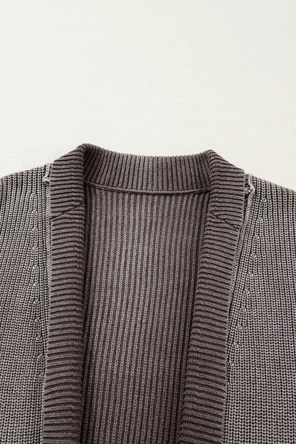 Stonewash Patchwork Knit Open Cardigan Women UK