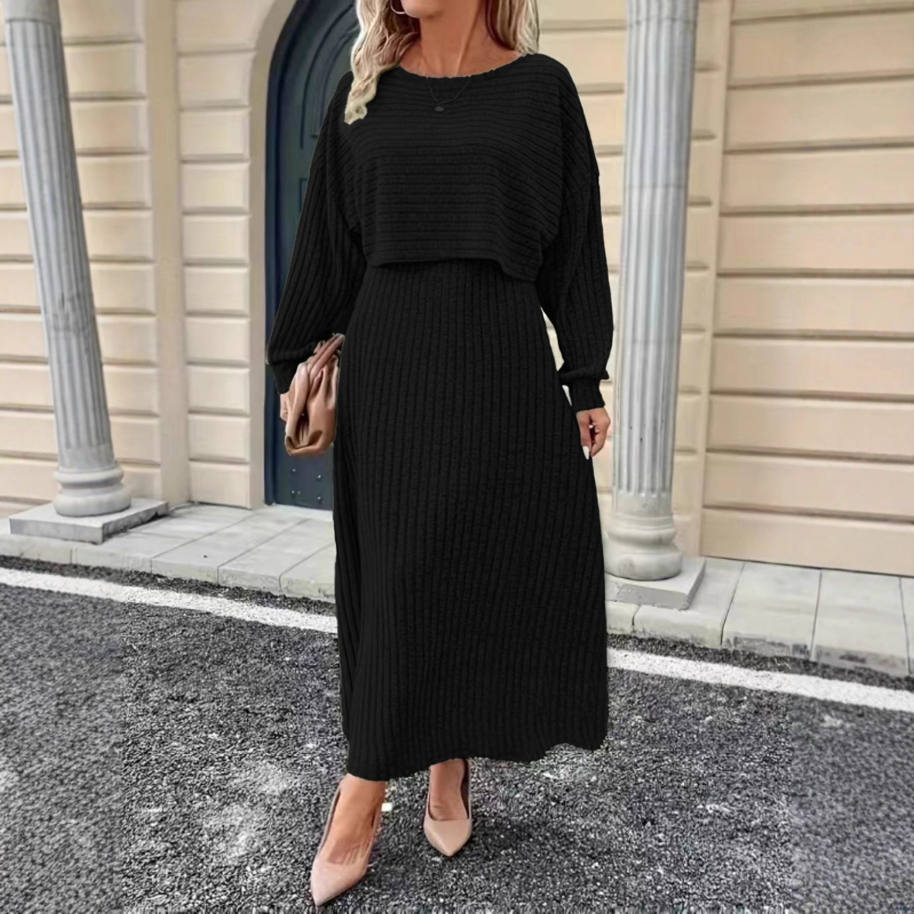 Womens Long-sleeve Top And Dress Set