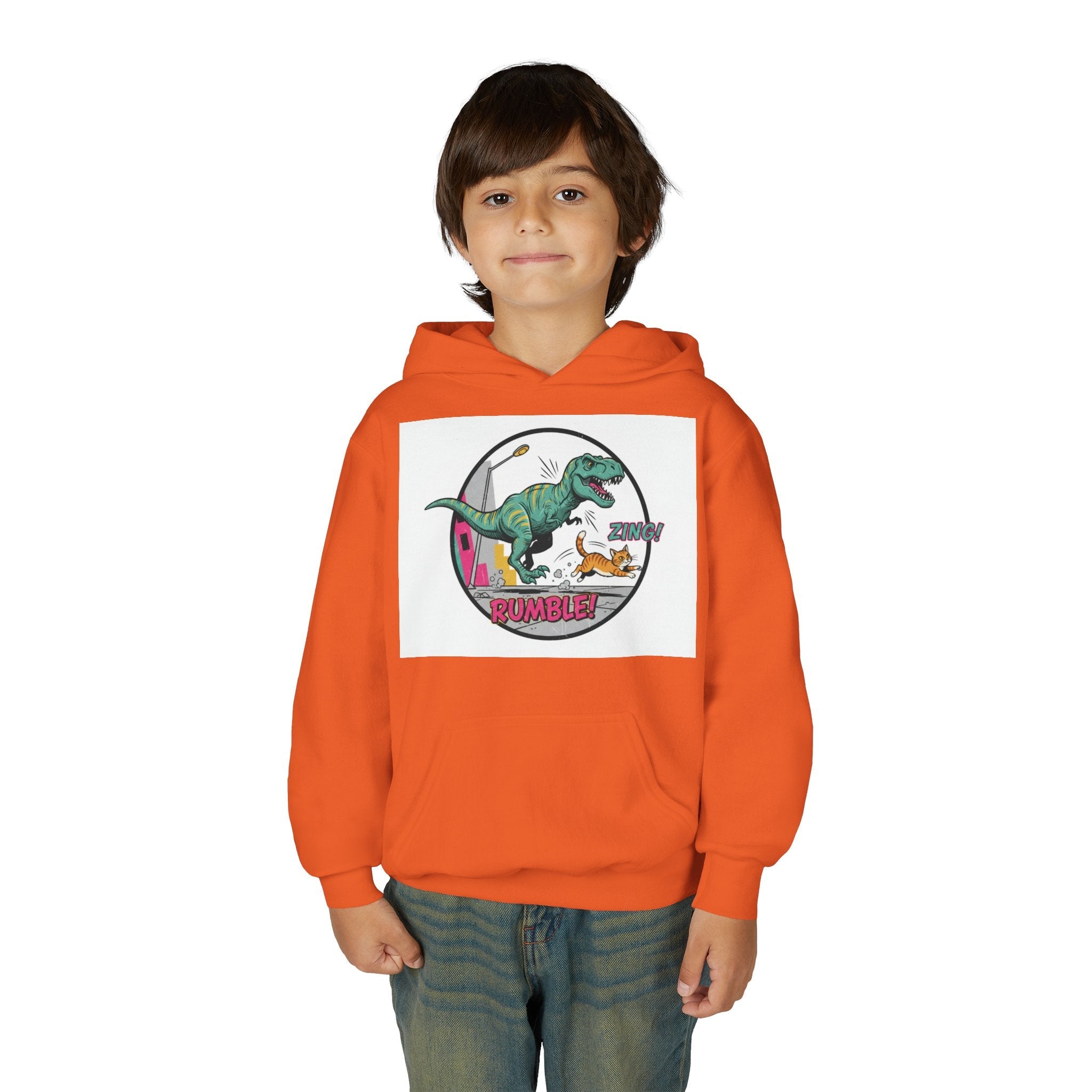 T-Rex Chase Dino Rumble Youth Hoodie | Dinosaur Graphic Sweatshirt