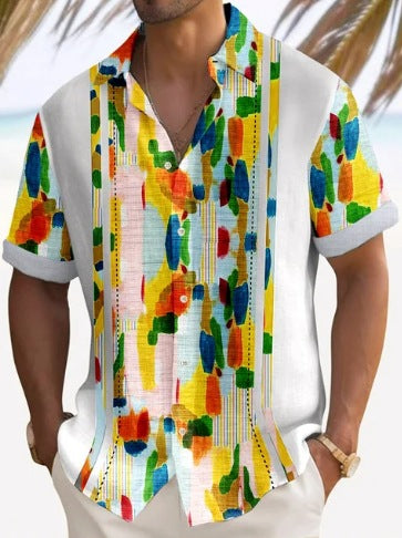 Beach Striped Shirt Short Sleeve Men