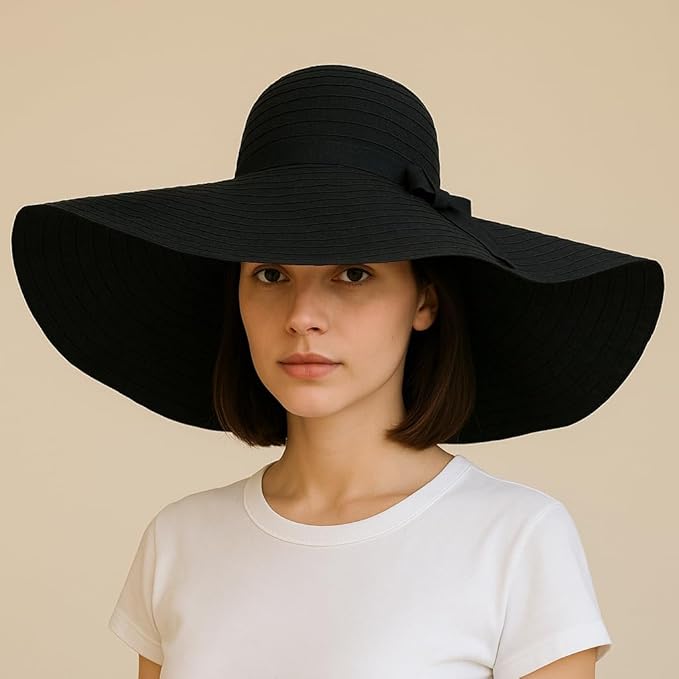 Caprilite Super Large Brim Sun Beach Hat Black