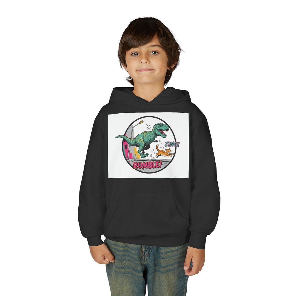T-Rex Chase Dino Rumble Youth Hoodie | Dinosaur Graphic Sweatshirt