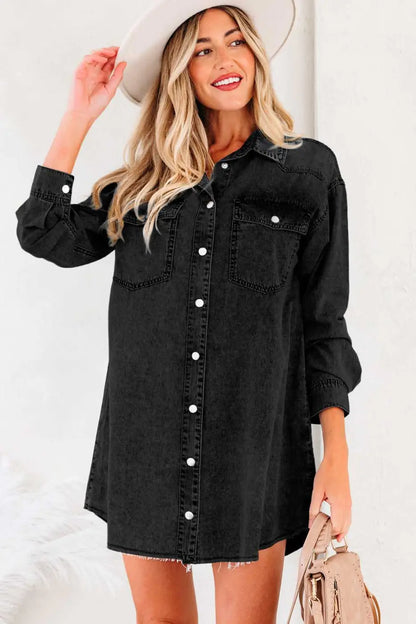 Raw Hem Oversized Denim Shirt Dress Women UK