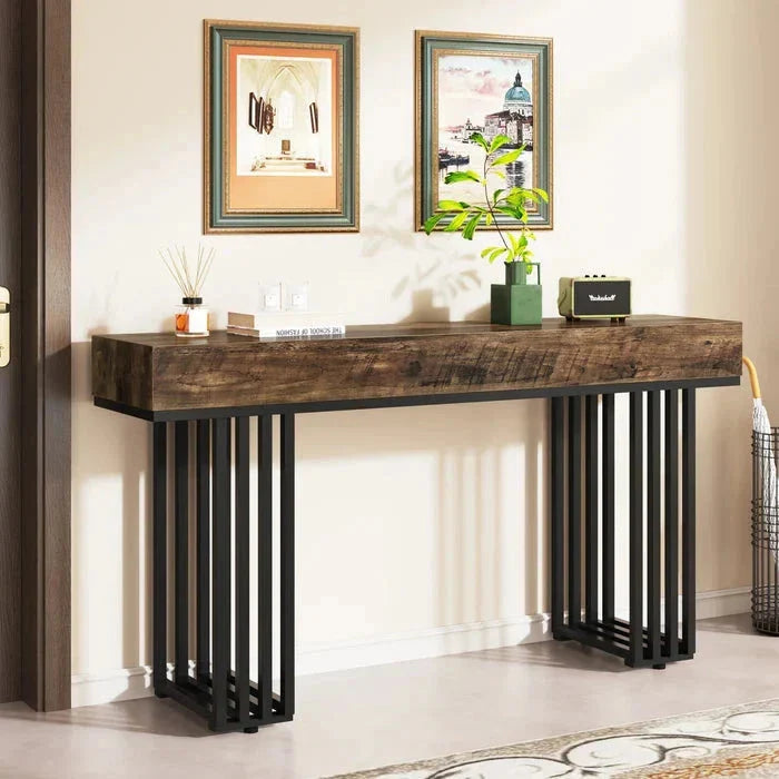 140cm Console Table, Modern Entryway Table with Metal Legs