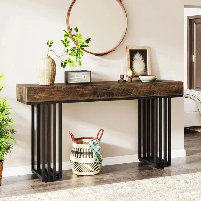 140cm Console Table, Modern Entryway Table with Metal Legs