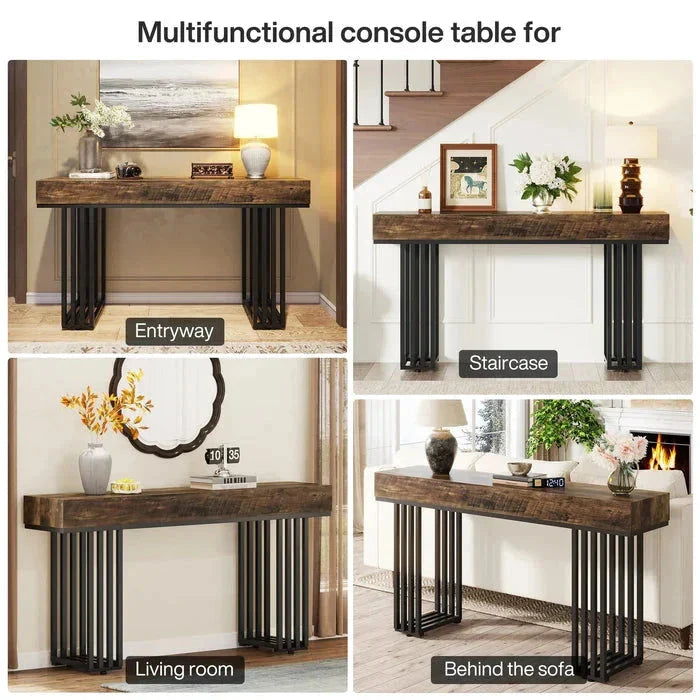 140cm Console Table, Modern Entryway Table with Metal Legs