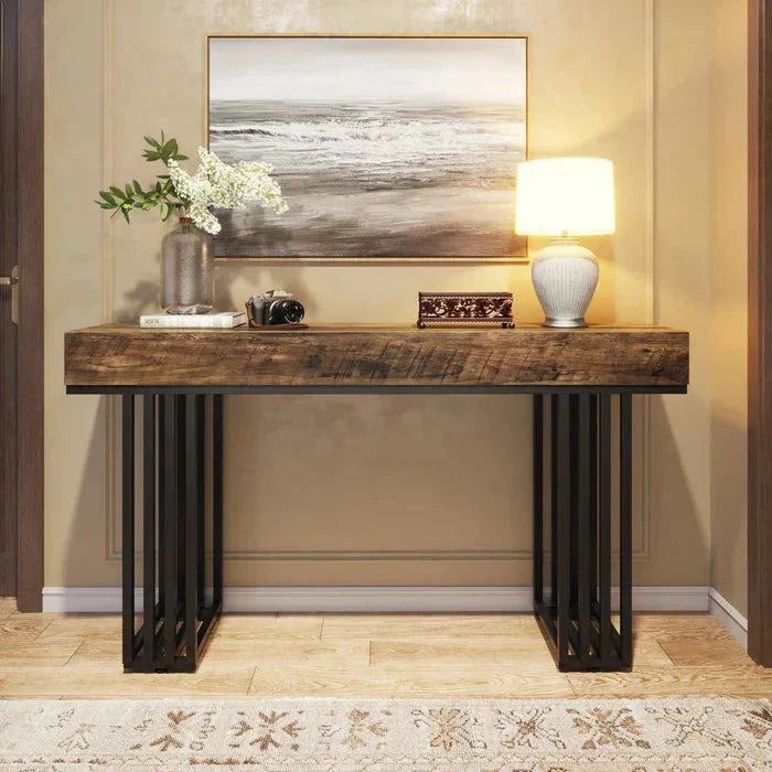 140cm Console Table, Modern Entryway Table with Metal Legs