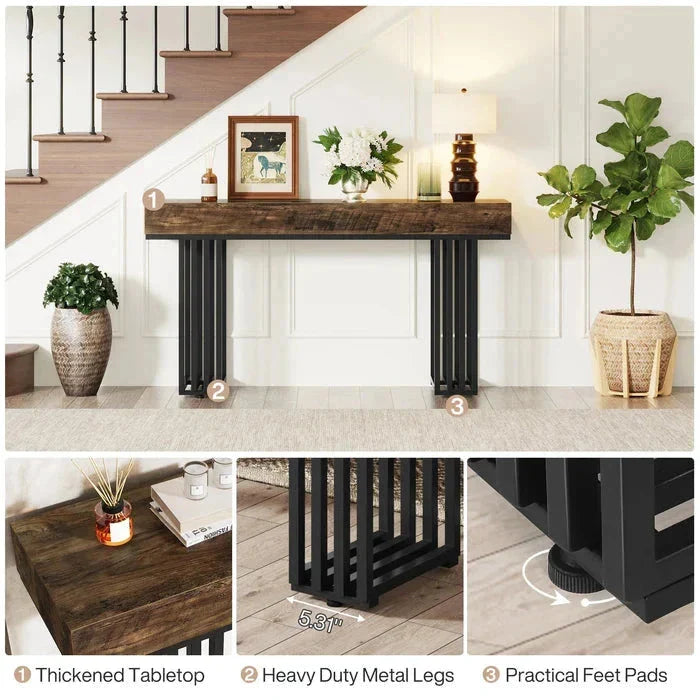 140cm Console Table, Modern Entryway Table with Metal Legs