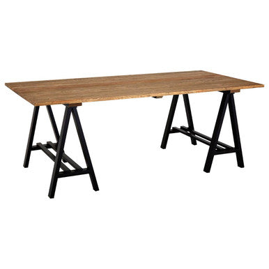 6 Seater Natural Pine Wood Dining Table with Black Iron A-Frame Legs, Hampstead