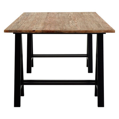 6 Seater Natural Pine Wood Dining Table with Black Iron A-Frame Legs, Hampstead