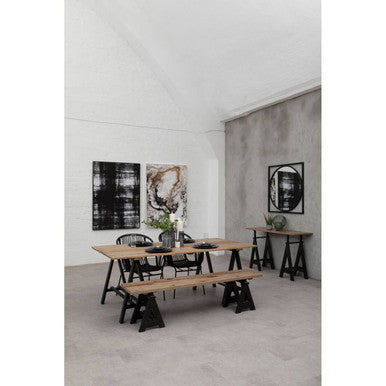 6 Seater Natural Pine Wood Dining Table with Black Iron A-Frame Legs, Hampstead