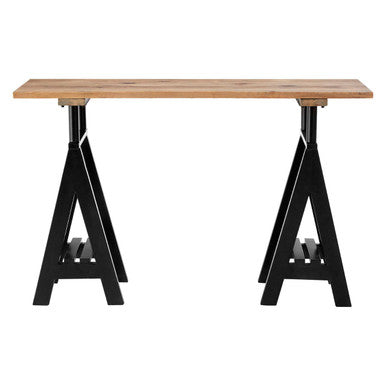 Natural Pine Wood Top Console Table with Black Metal Frame, Hampstead