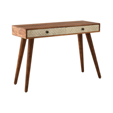 Natural Acacia Wood Console Table with Silver Metal Drawer Fronts, Boho