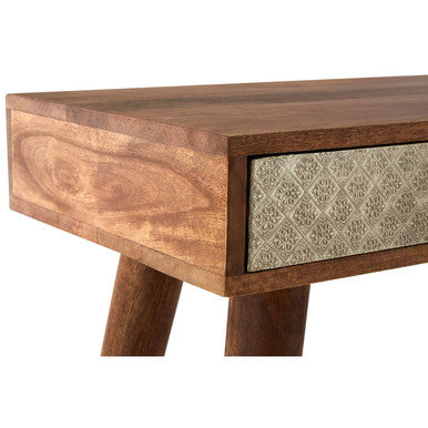 Natural Acacia Wood Console Table with Silver Metal Drawer Fronts, Boho