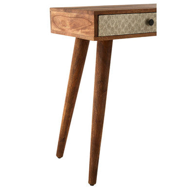 Natural Acacia Wood Console Table with Silver Metal Drawer Fronts, Boho