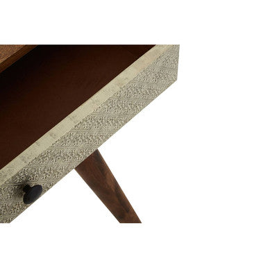 Natural Acacia Wood Console Table with Silver Metal Drawer Fronts, Boho