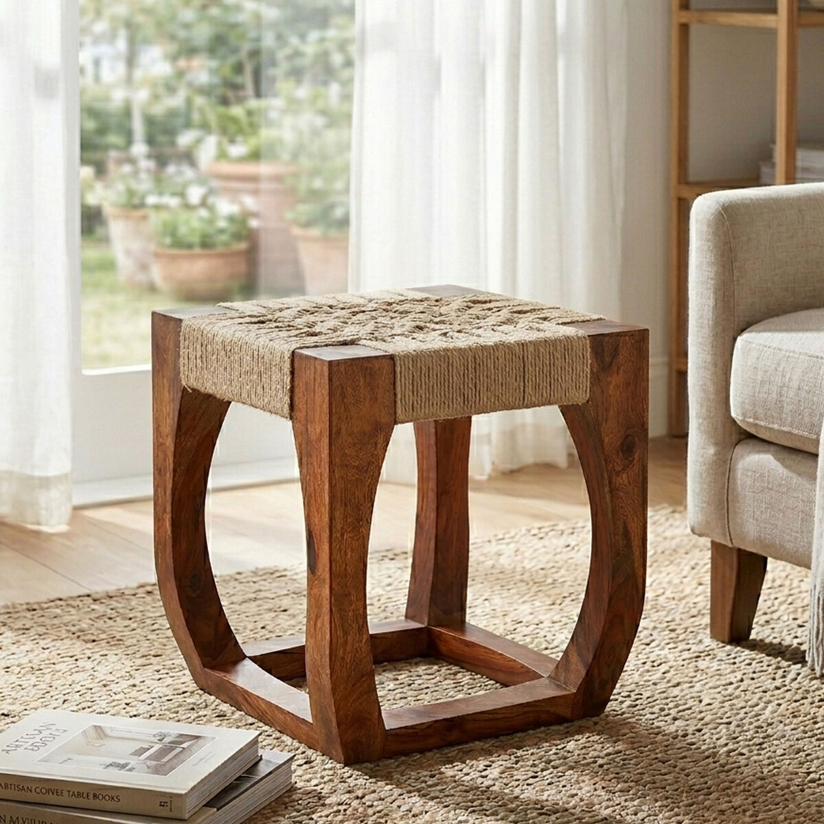 Boho Natural Jute Square Stool