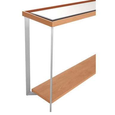 Mirrored Top Console Table with Open Storage Shelf and Silver Metal Frame, Kensington Townhouse