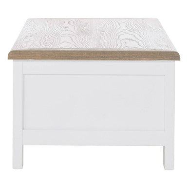 White Wooden Coffee Table with Natural Oak Top and 2 Storage Drawers, Hampstead