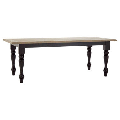 Natural Oak Veneer Wooden Dining Table with Black Carved Birchwood Legs, Kensington Townhouse