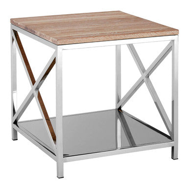 Natural Oak Wood Square Side Table with Metal Frame, Chiswick