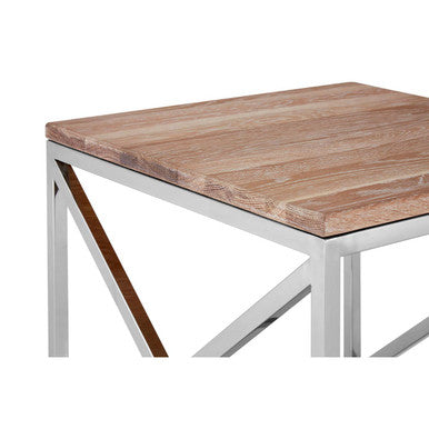 Natural Oak Wood Square Side Table with Metal Frame, Chiswick