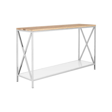 Natural Oak Wood Console Table with Silver Mirrored Lower Shelf, Chiswick